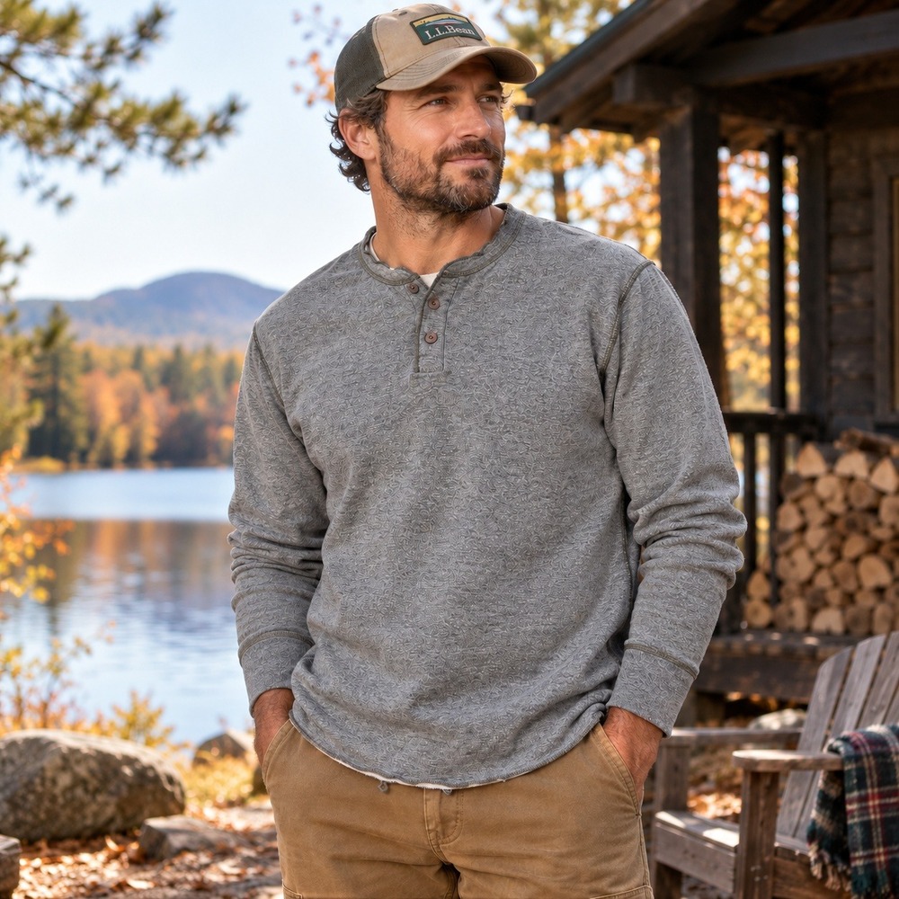 L.L.Bean Vintage River Driver's Shirt Wool Cotton Henley Made USA Men's L Tall